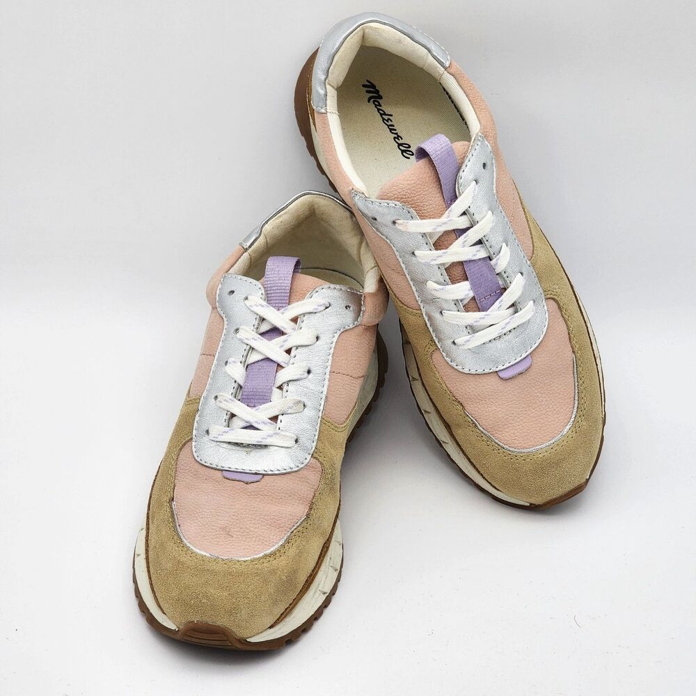 Madewell Metallic Leather Suede Kickoff Trainer Sneakers Silver Size W9.5 M8 US